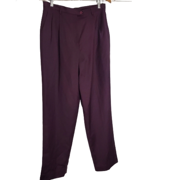 Vintage 90s Purple Wool Super High Rise Pleated  Trouser Casual Pants Size 12 - Picture 1 of 12